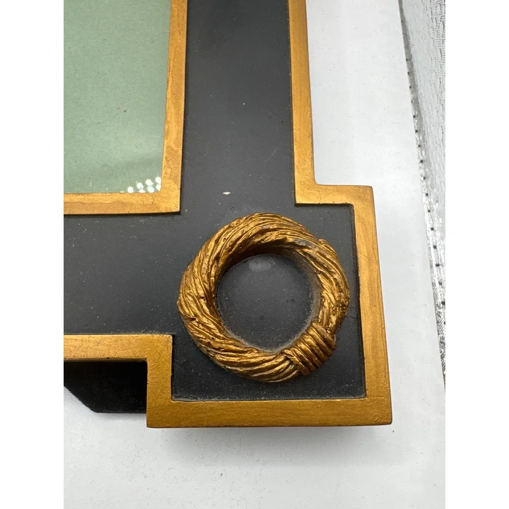 Vintage Black and Gold Regency Style Picture Frame with Rope Corner Accents